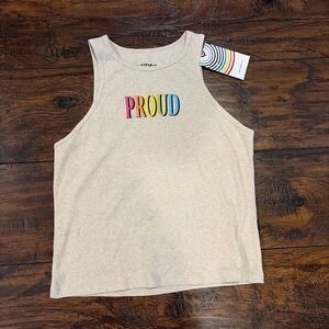 Target Cream Tank Top with Rainbow 'Proud' Design